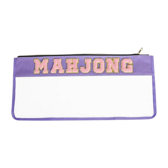 American Mahjong Tile Bag Large Waterproof Storage Carrier, Portable Game Organizer with Embroidered Letters & Gold Zipper for Travel, 21 x 9 inch, Purple