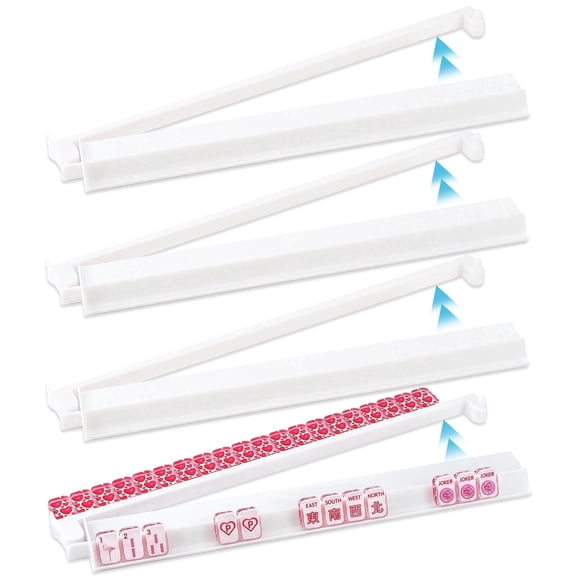 American Mahjong Tile Rack and Pusher Set - 4 Acrylic Racks with Pushers (White)