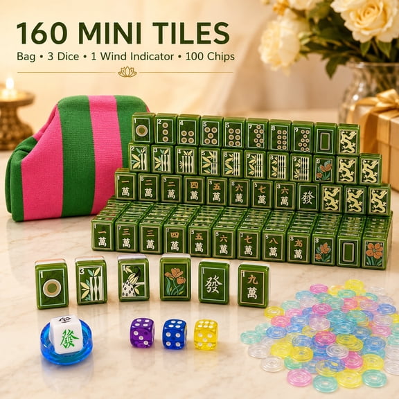 American Mahjong Tile Set, 160 Engraved 3-Layer Green Acrylic Tiles with Bag