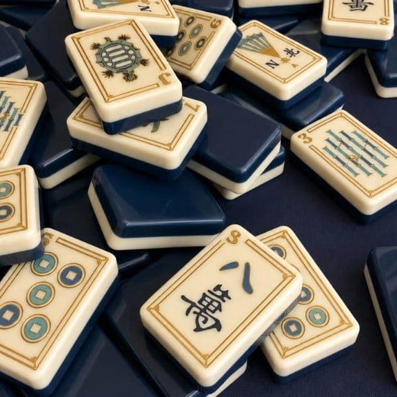 American Mahjong Tile Set, 160 Engraved 4-Layer High-Quality Acrylic Mahjong Tile with Exquisite Patterns in Blue Color Tiles with Bag