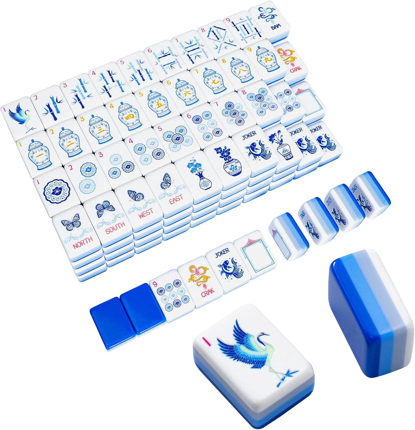 American Mahjong Tile Set(4 Layer), 160 Blue Acrylic Engraved Tiles ...