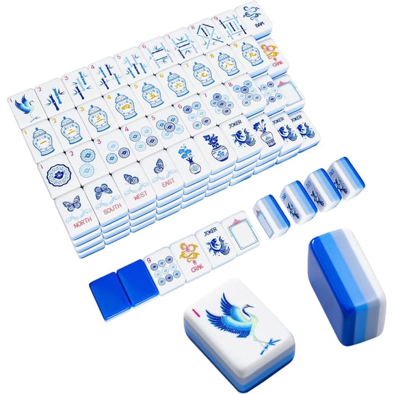 American Mahjong Tile Set(4 Layer), 160 Blue Acrylic Engraved Tiles with Mahjong Tiles Bag and Mah-jongg Accessories