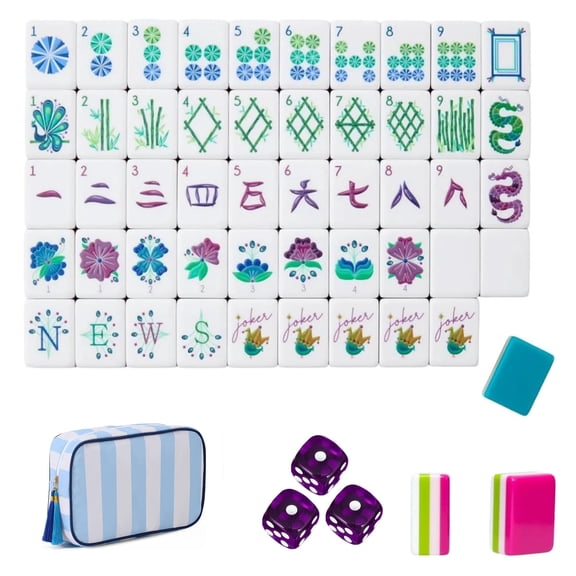 American Mahjong Tile Set - 4 Layer, 160 Pcs Premium Acrylic American Set with Tile Bag, Clear Engraved with Dice for Adults, Portable Home Travel Social Gathering