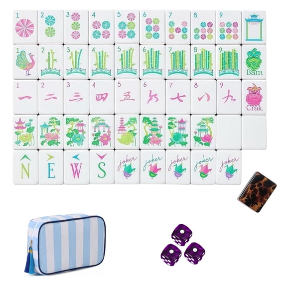 American Mahjong Tile Set - 4 Layer, 160 Pcs Premium Acrylic American Set with Tile Bag, Clear Engraved with Dice for Adults, Portable Home Travel Social Gathering