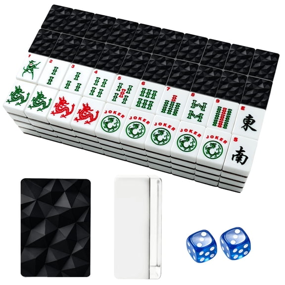 American Mahjong Tile Set Abstract Black Geometric 3D Triangular Shapes Colors Great for 166 Acrylic Mahjong Tiles 1.4" Large Mahjong Game Set with Bag and Accessories for Gift Travel Party