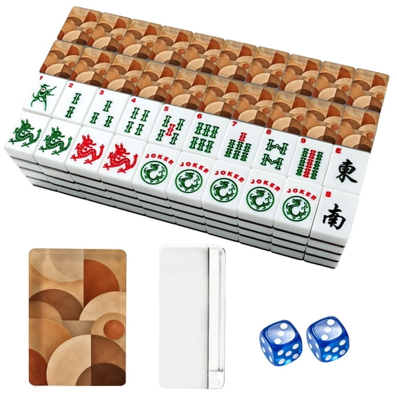 American Mahjong Tile Set Abstract Earthy Geometric Circles Arches Warm Terracotta Beige Mid for 166 Acrylic Mahjong Tiles 1.4" Large Mahjong Game Set with Bag and Accessories for Gift Travel Party