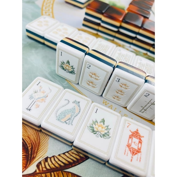 American Mahjong Tile Set, Acrylic Tiles with Leopard and Tortoiseshell Style Backs