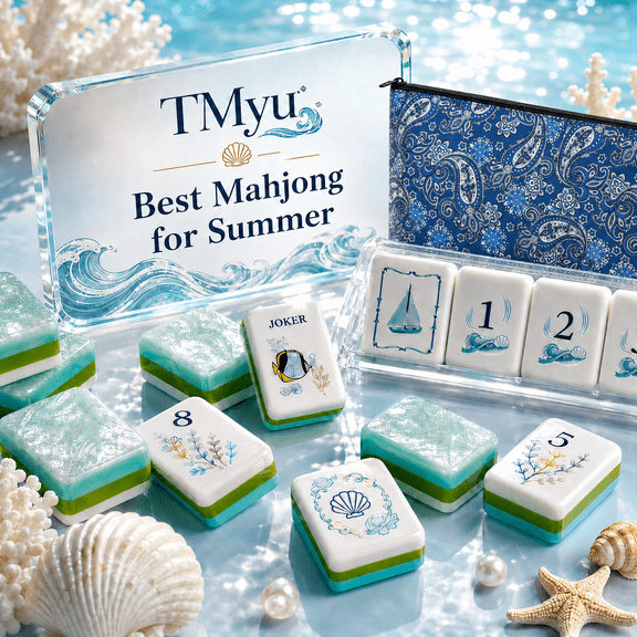 American Mahjong Tile Set, Layered Acrylic Ocean Theme Tiles with Arabic Numbers and Dice