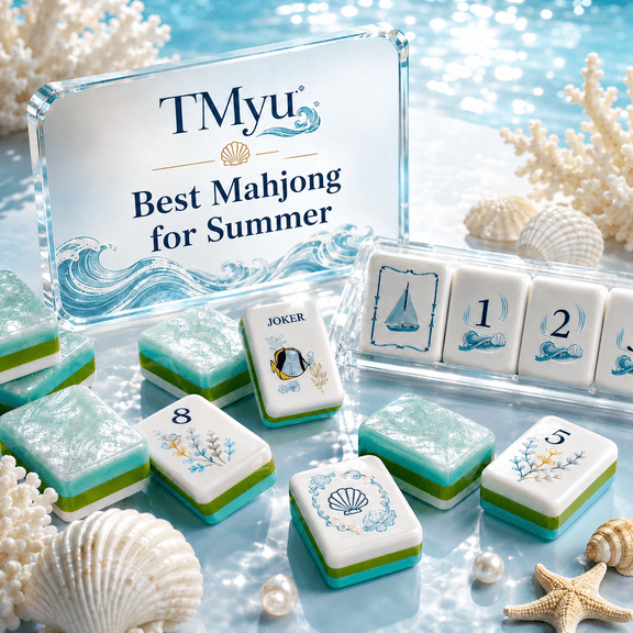 American Mahjong Tile Set, Layered Acrylic Ocean Theme Tiles with Arabic Numbers and Dice