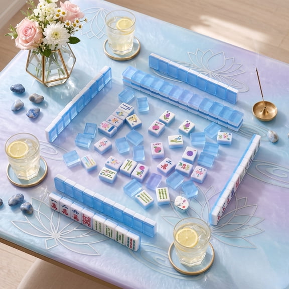 American Mahjong Tile Set, Transparent Acrylic Tiles with Arabic Numbers for Game Nights