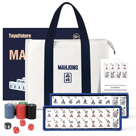 Portable American Mahjong Set Compact Travel-Friendly Game with Carrying Bag, Racks, Chips & Dice Perfect for Game Night