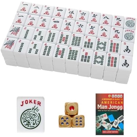 American Mahjong Tiles,166 Quality Ivory Tiles with 3 Golden Dices & Rules Instruction (Mahjong Tiles, White)