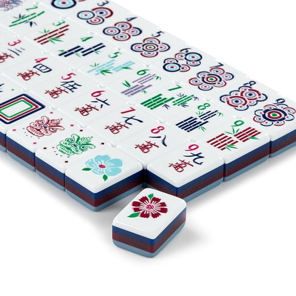 American Mahjong Tiles Set | Complete 166 Tiles with Melamine Construction | Portable Travel Case | White/Blue Floral Accents | Gift for Mahjong Enthusiasts & Collectors