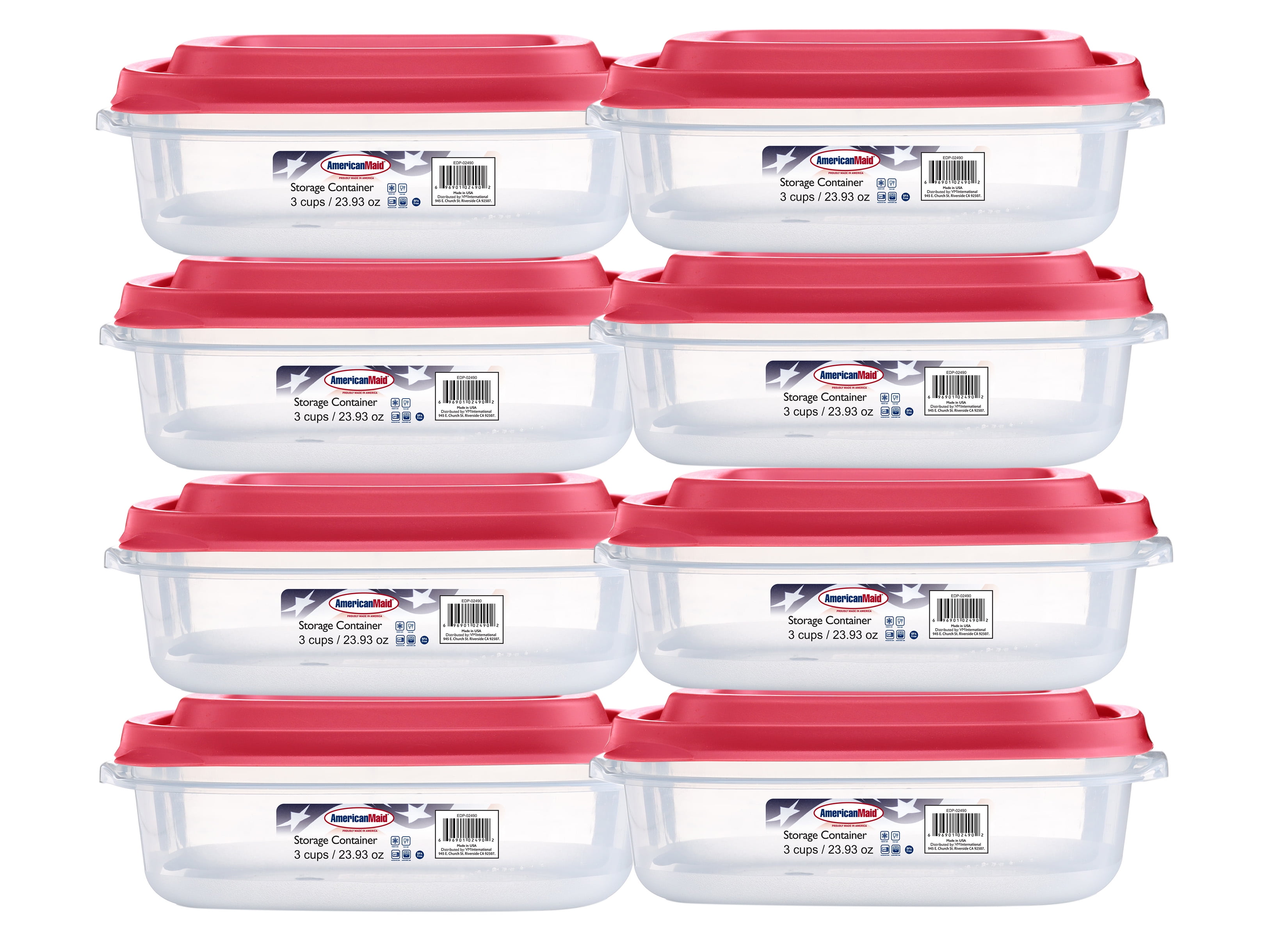 American Maid 3.00Cup Storage Containers, Pack 8, Red