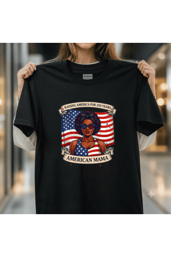 American Mama 250 Years Patriotic Black Mom US Flag July 4th Unisex T-Shirt, up to size 5XL
