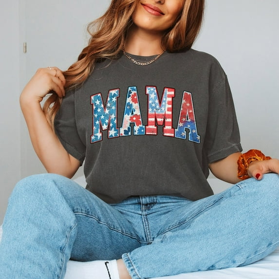 American Mama T-Shirt, Retro USA Tee, Patriotic 4th of July Shirt for Moms, Red White Blue Mama Shirt, Independence Day Top