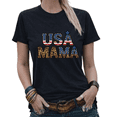 thumbnail image 1 of American Mama USA Flag Leopard Graphic Tees Womans T-shirt Tops Black/White S-5XL, 1 of 4