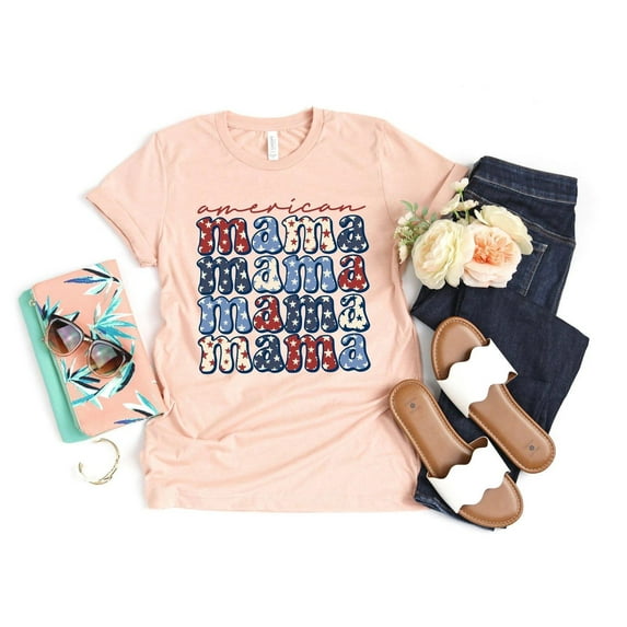 American Mama Usa Flag Shirt Mother Day America Vibes 4Th Of July Family Party Matching Merica Independence Memorial Fourth Patriotic Trendy T-shirt