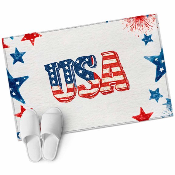 American Map Bathroom Rug Washable 2x3 Entryway Rug Non Slip Patriotic 250 Freedom Independence Day Front Door Mat Low Pile Indoor Doormat Throw Floor Carpet for Kitchen Bedroom Entrance