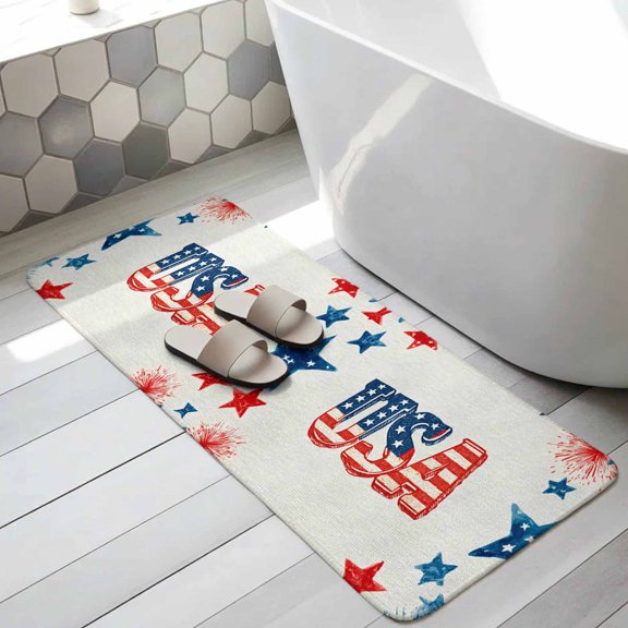 American Map Bathroom Runner Rugs Non Slip Washable Absorbent Narrow Long Bath Mat Patriotic 250 Freedom Independence Day Runner Rugs for Kitchen Hallway Bedroom Laundry Study Room 19.7"x63"