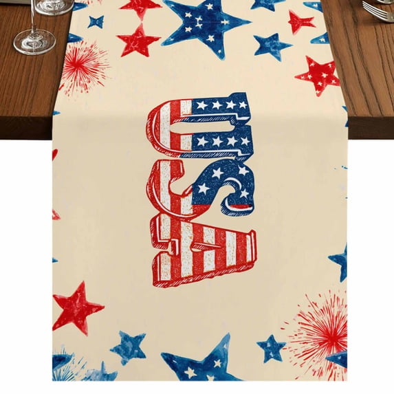 American Map Burlap Cotton Table Runner 13x70 Inches Long, Patriotic ...