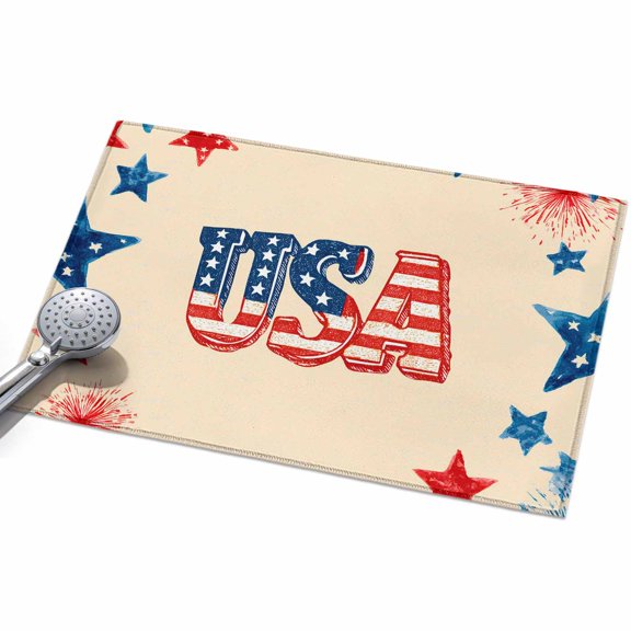 American Map Entryway Rug 2x3ft Washable Non Slip Bathroom Rug Indoor Floor Front Door Mat Patriotic Freedom US Independence Tan Rectangle Area Rugs Carpet for Kitchen Office Dining Room Home