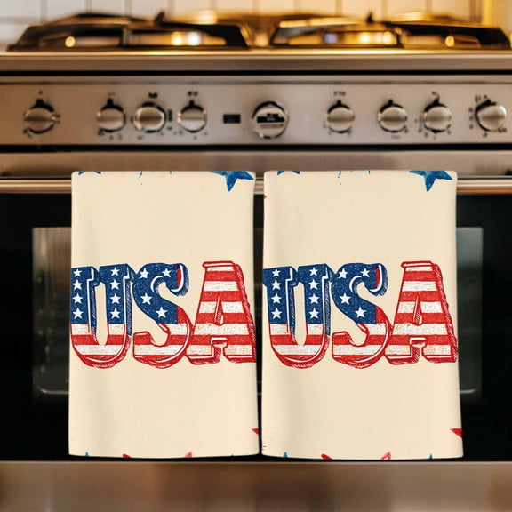 American Map Kitchen Towels Set of 1, Patriotic Freedom US Independence Tan Absorbent Dish Towels for Kitchen, Microfiber Hand Towel, Quick Drying Tea Towel for Cleaning Decorative Dishcloths