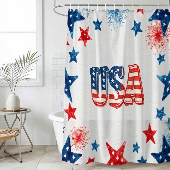 American Map Small Stall Shower Curtain, Waterproof Shower Curtains for Bathroom, Patriotic 250 Freedom Independence Day Washable Fabric Cloth Bath Curtain for Bathtub with Hooks 36x72 Inches