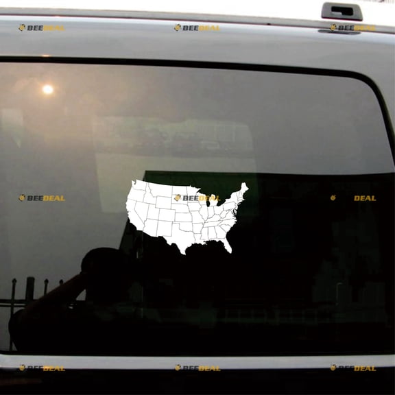 American Map State Outlines Sticker Decal Vinyl - White 8" - For Car Boat Laptop Cup No Background Die-cut