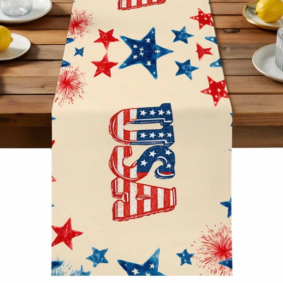 American Map Table Runner 36 Inch Long Dresser Scarves Linen Tablerunners Patriotic Freedom US Independence Tan Dining Kitchen Burlap Table Setting Decor for Wedding Party Holiday Coffee, 13"x36"