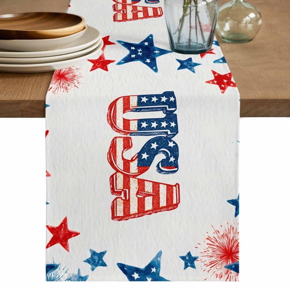 American Map Table Runner, Patriotic 250 Freedom Independence Day Washable Cotton Linen Table Runners 36 Inches Long, Dresser Scarf Runner for Nightstand/End Tables/Round Tables 13''x36''