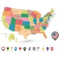 thumbnail image 1 of American Map USA Map Flag USA Colored Map Guide Points - Custom Vinyl Wall Art - Personalized Name - Baby Girls Boys Kids Bedroom Wall Decal Room Decor Wall Stickers Decoration Size (40x35 inch), 1 of 1