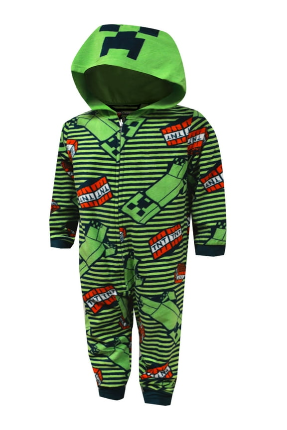 INC Boys Minecraft Creeper Striped Hooded Blanket Sleeper Pajama (10)
