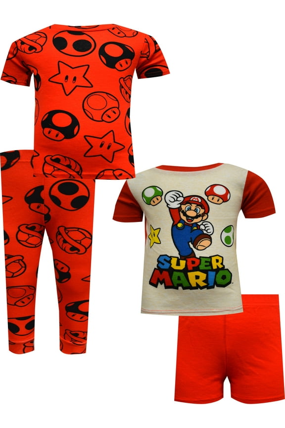 INC Boys Super Mario Classic Short Sleeve 4 Piece Cotton Pajamas (4)