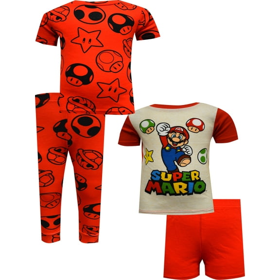 American Marketing Enterprises INC Boys Super Mario Classic Short Sleeve 4 Piece Cotton Pajamas (6)