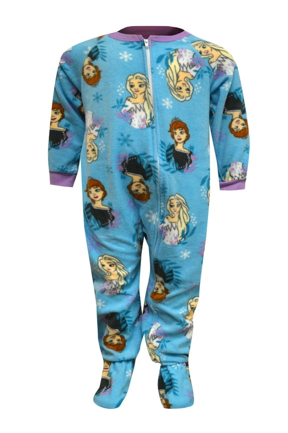 INC Girls Frozen Elsa and Anna Blanket Sleeper Toddler Blue Footie Pajama (2T)