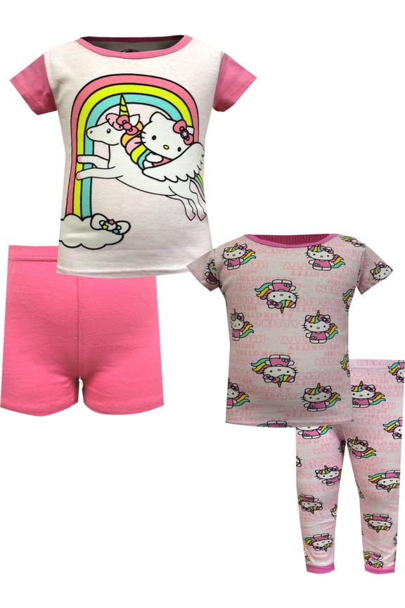 INC Girls Hello Kitty Unicorns and Rainbows Toddler Cotton 4 Piece Pajamas (2T)