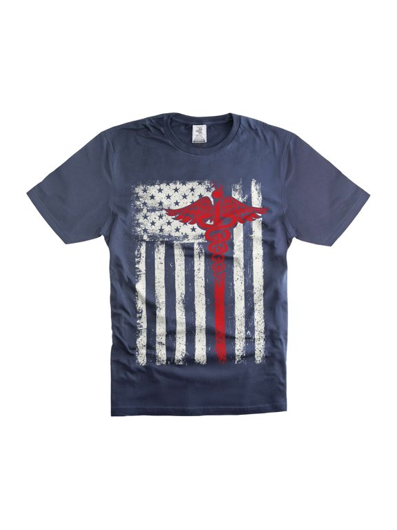 American Medical Flag Shirt Medical Patriotic Shirts Nurse Doctor Shirts RN EMT Flag Shirts (Small Navy Blue)