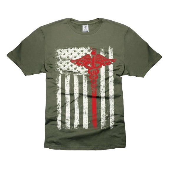 American Medical Flag Shirt Medical Patriotic Shirts Nurse Doctor Shirts RN EMT Flag Shirts (X-Large Military Green)