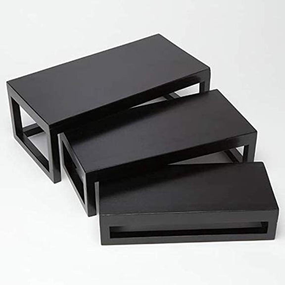 American Metalcraft AWRRP Rectangler Wood Frame Risers, Black, Set of 3