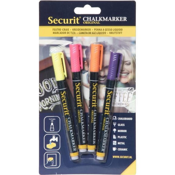 American Metalcraft BLSMA100V4TR Securit All-Purpose Mini Tip Tropical Chalk Marker - 4/Pack