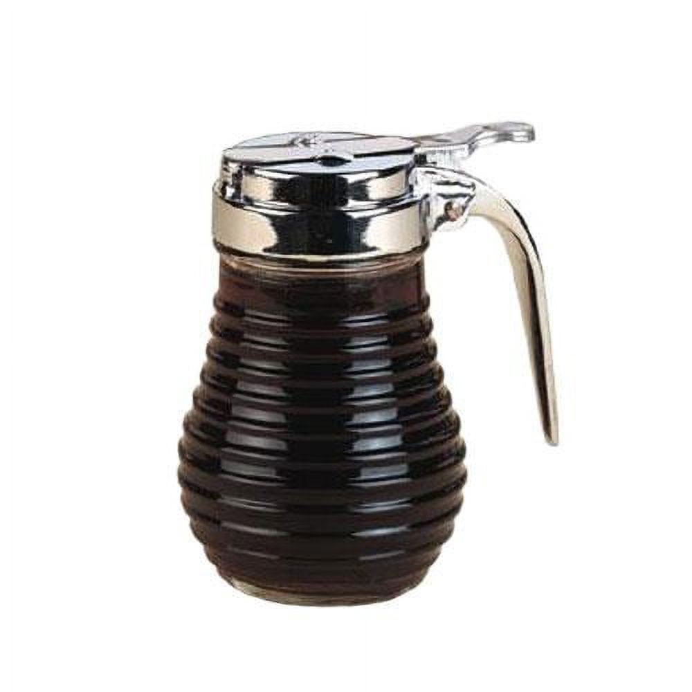 American Metalcraft 6 oz Glass Bottle Syrup Dispenser w/Flap Top, Sugar Spout Server Pour