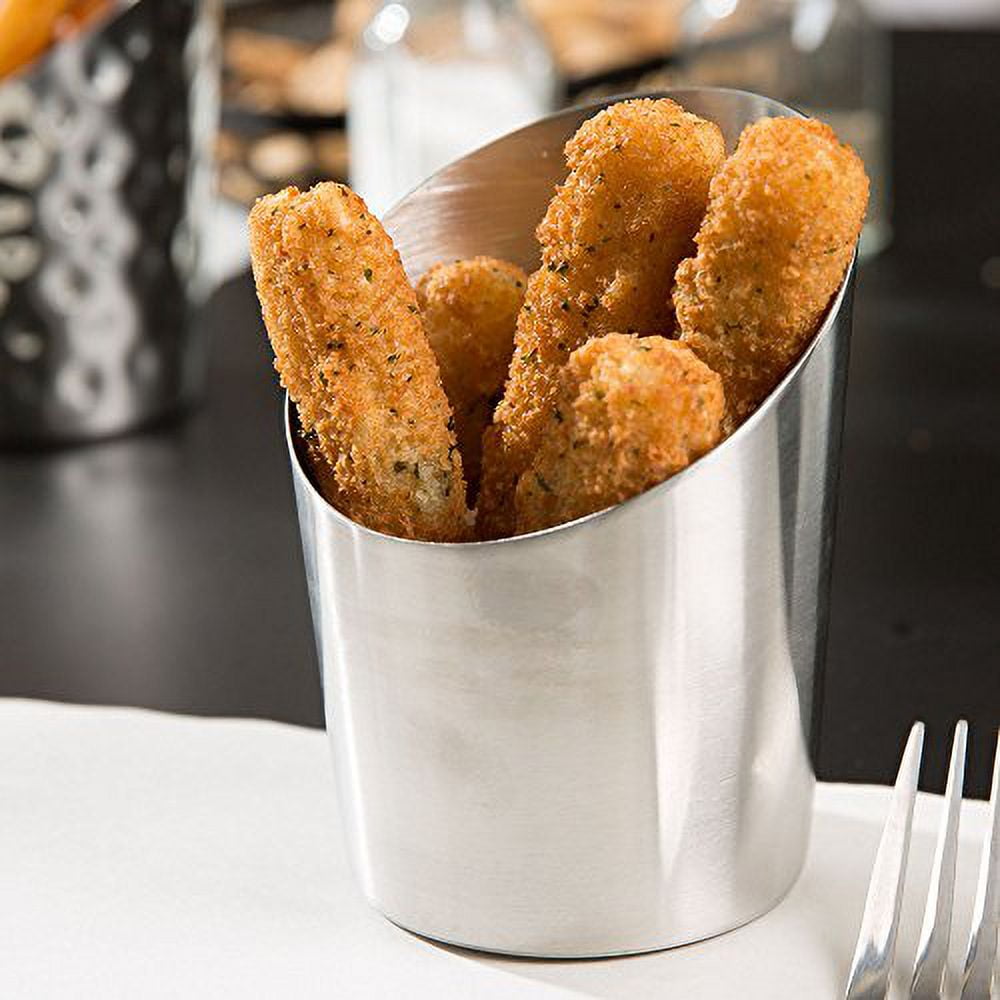 Angled 12 oz. Silver Stainless Steel Fry Cup