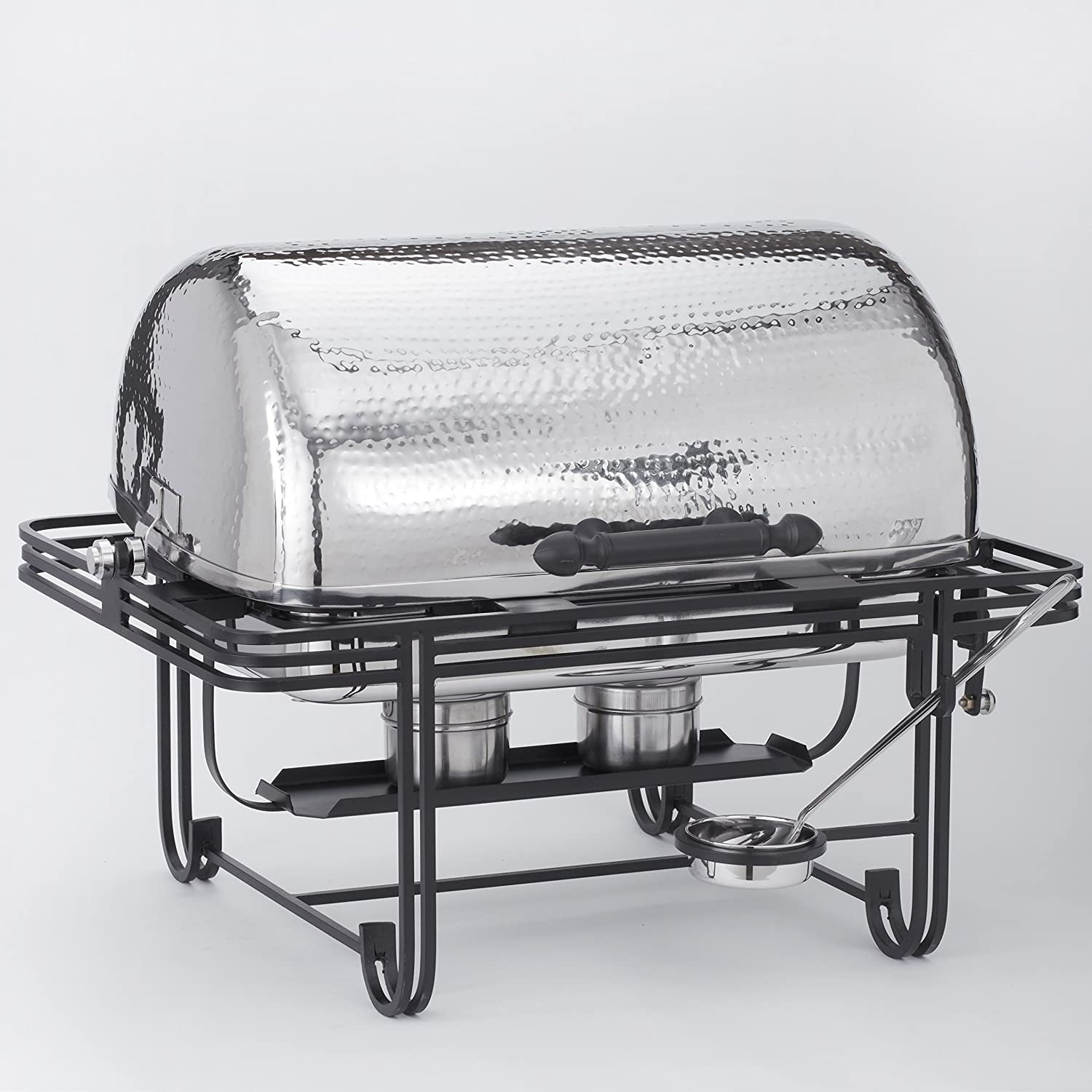 Hammered Stainless Steel 8-Quart Roll-Top Chafer with Iron Stand