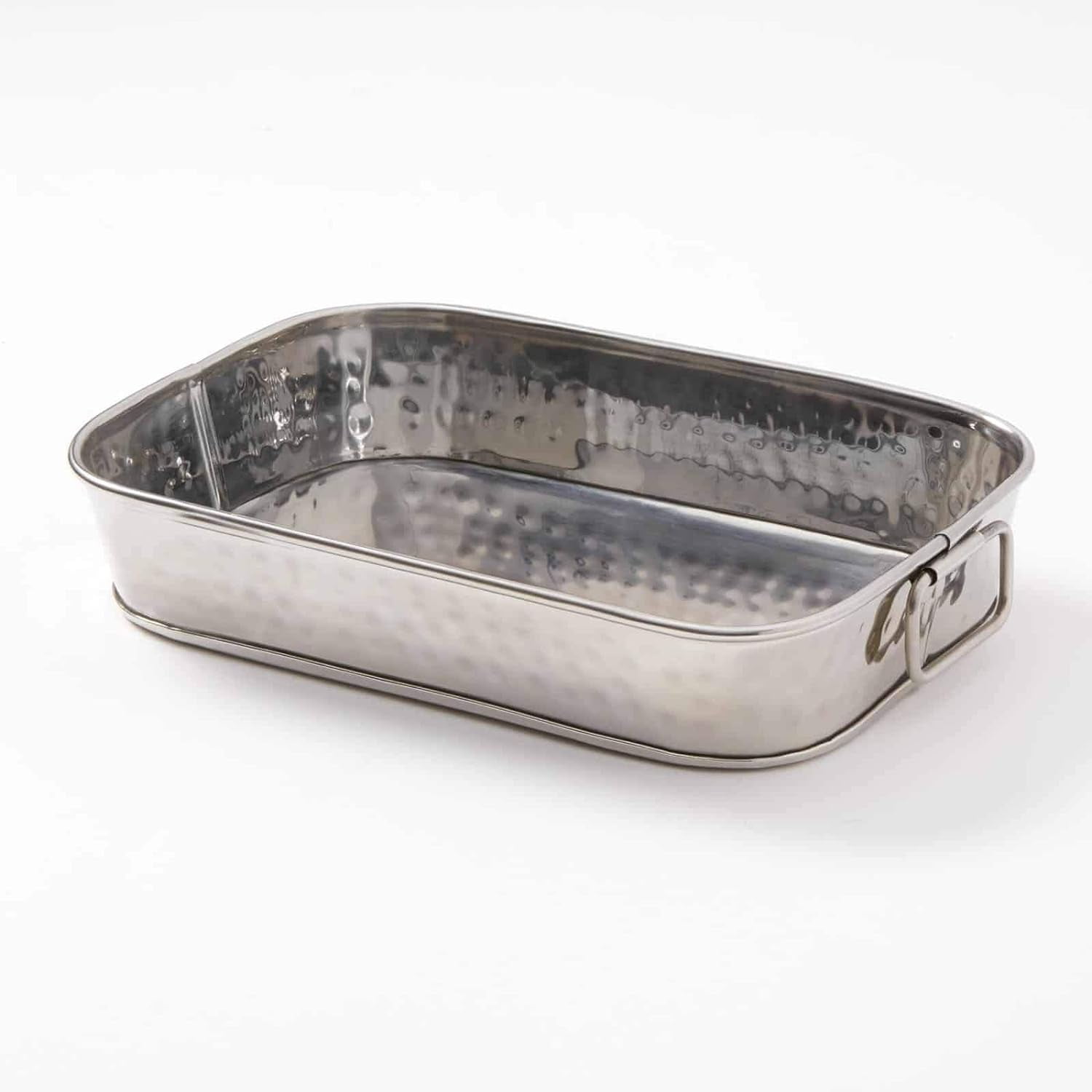 Hammered Stainless Steel Rectangular Serving Tub with Handles
