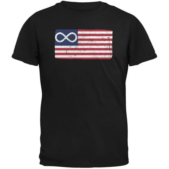 American Metis Flag Distressed Black Adult T-Shirt - Large