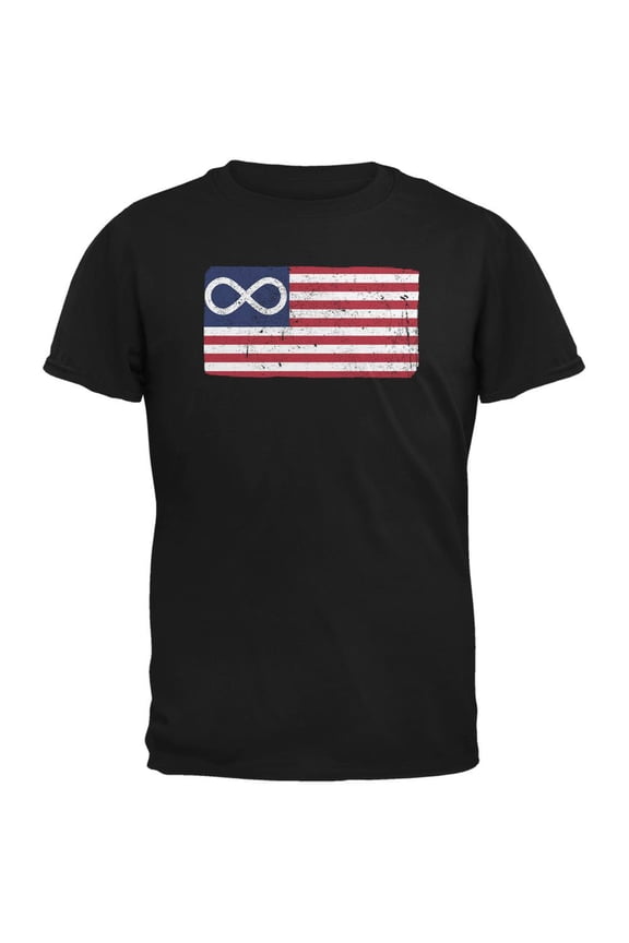 American Metis Flag Distressed Black Adult T-Shirt - Medium