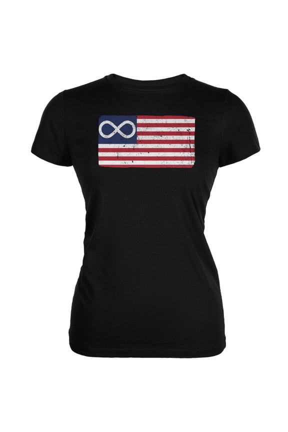 American Metis Flag Distressed Black Juniors Soft T-Shirt - Medium