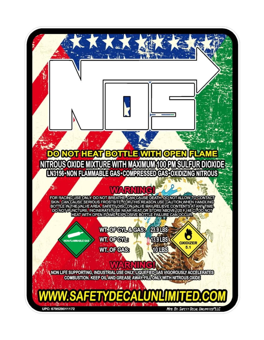 American Mexico Flag Red White Blue Green Customize Nitrous Oxide