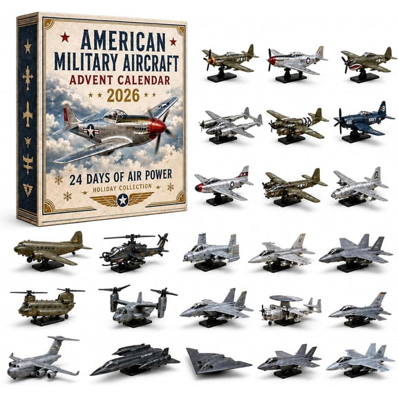 American Military Aircraft Christmas Advent Calendar 2026, 24-Day Christmas Countdown with 24 Pcs Jet Plane Ornaments, Aviation Fans Gift, 1Pc